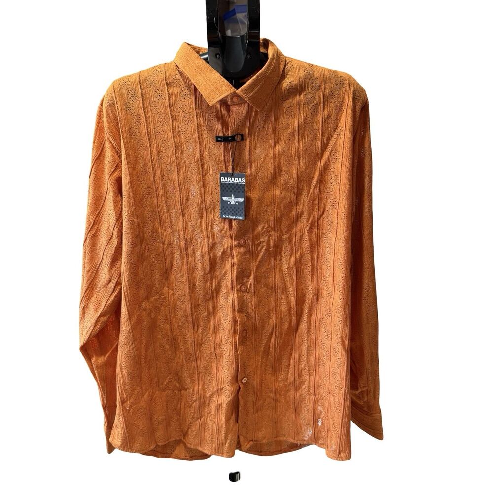 NWT Barabas Men's Orange LACEWORK LONG SLEEVE SHIRT Button Down Shirt Size XXL